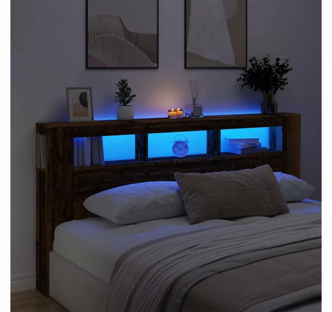 vidaXL Bett, LED-Kopfteil Altholz-Optik 200x18,5x103,5 cm Holzwerkstoff günstig online kaufen