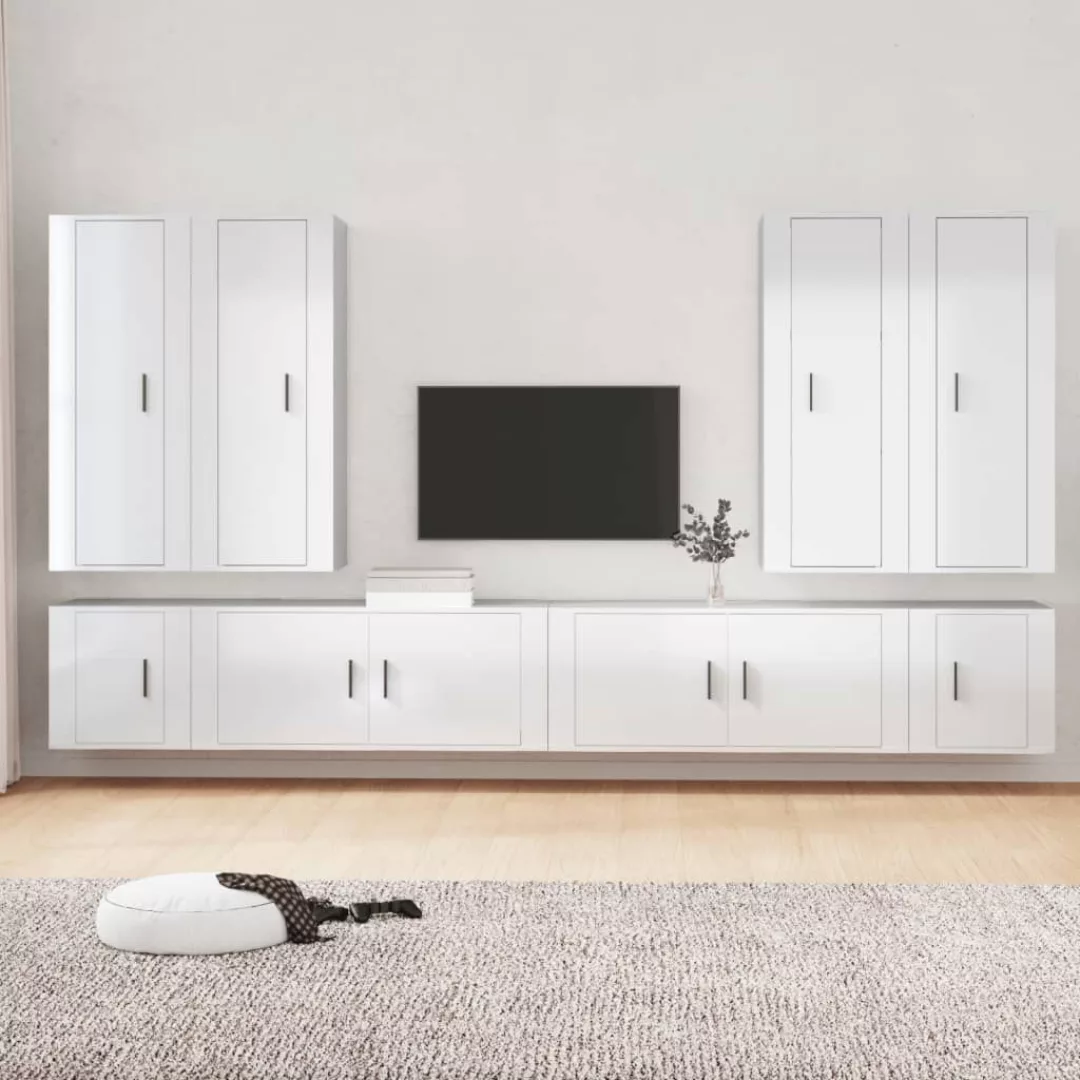 Vidaxl 8-tlg. Tv-schrank-set Hochglanz-weiß Holzwerkstoff günstig online kaufen