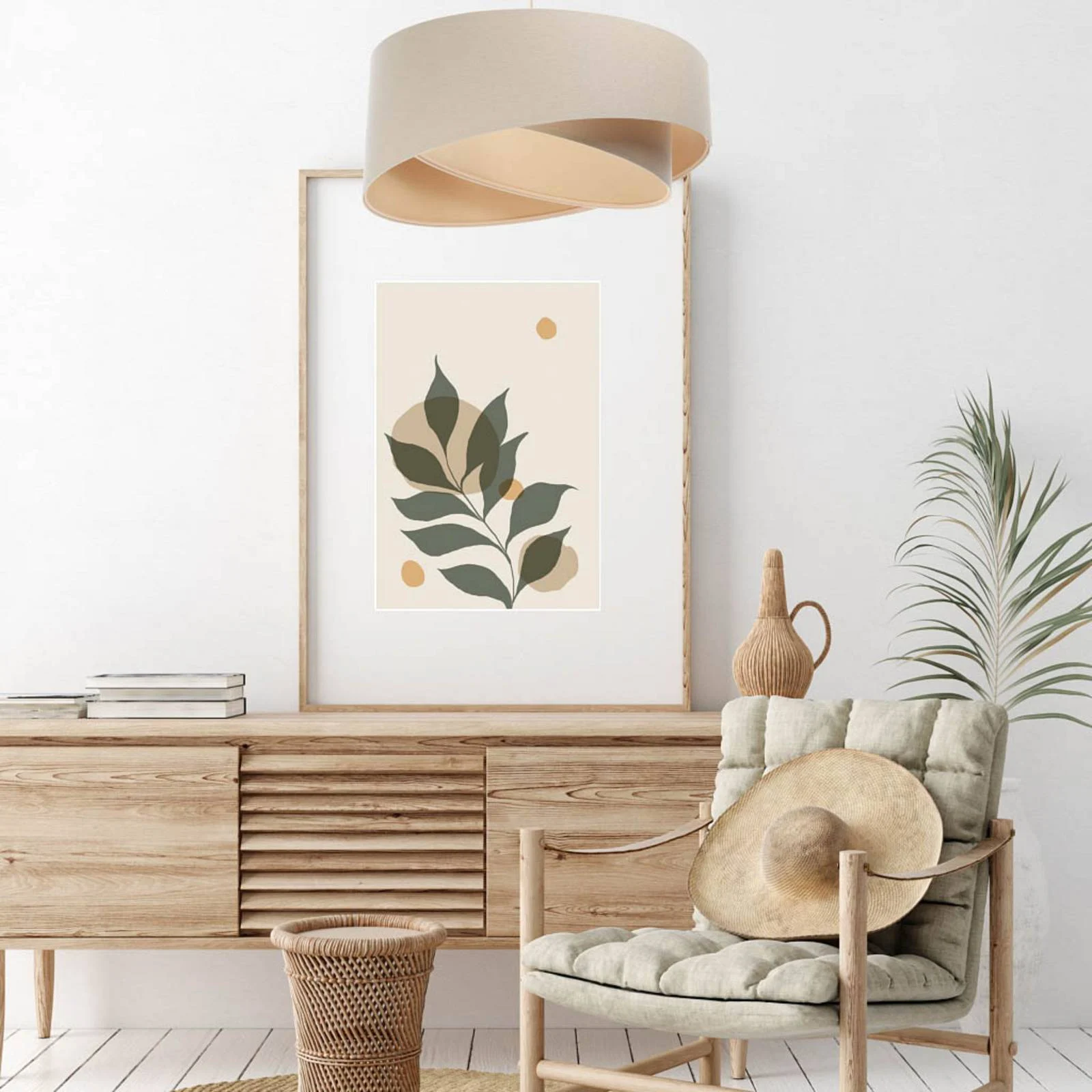 Hängeleuchte Boho, creme/beige, Ø 50 cm, Höhe 23 cm, Leinen günstig online kaufen
