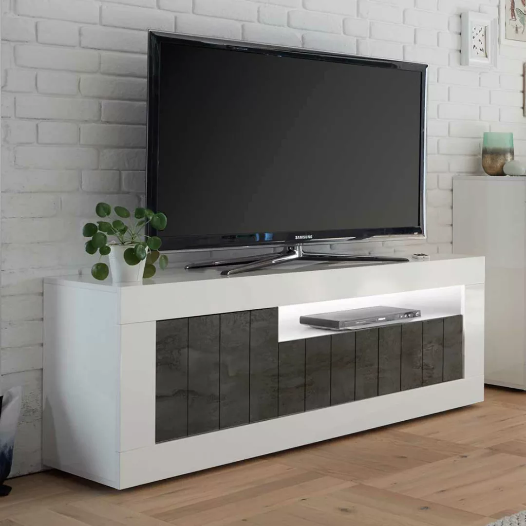 TV Lowboard in dunkel Grau Weiß Hochglanz günstig online kaufen