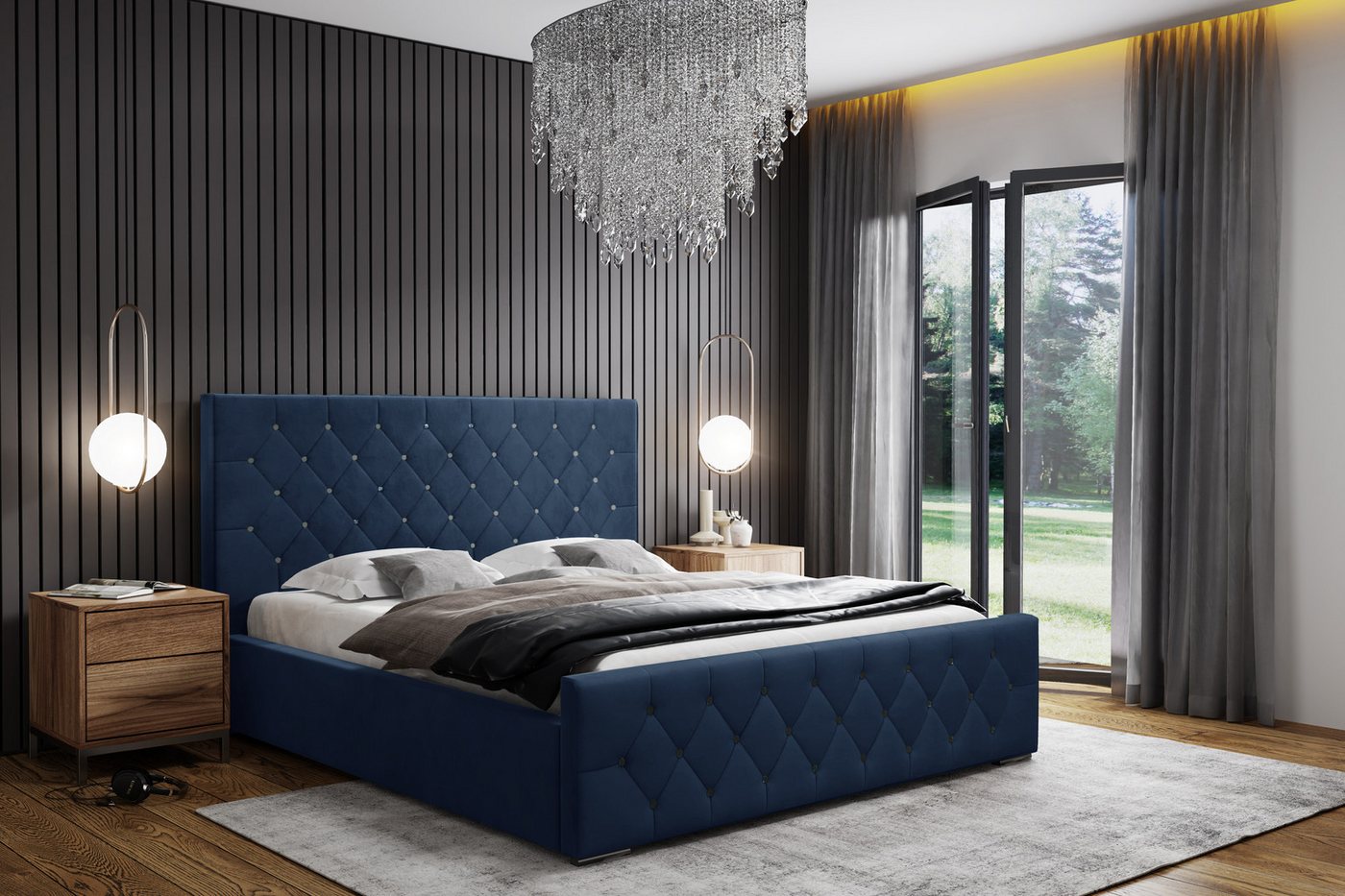 VIVENTE Möbel Polsterbett SEVILLA m. SWAROVSKI-Elements großer Bettkasten 3 günstig online kaufen