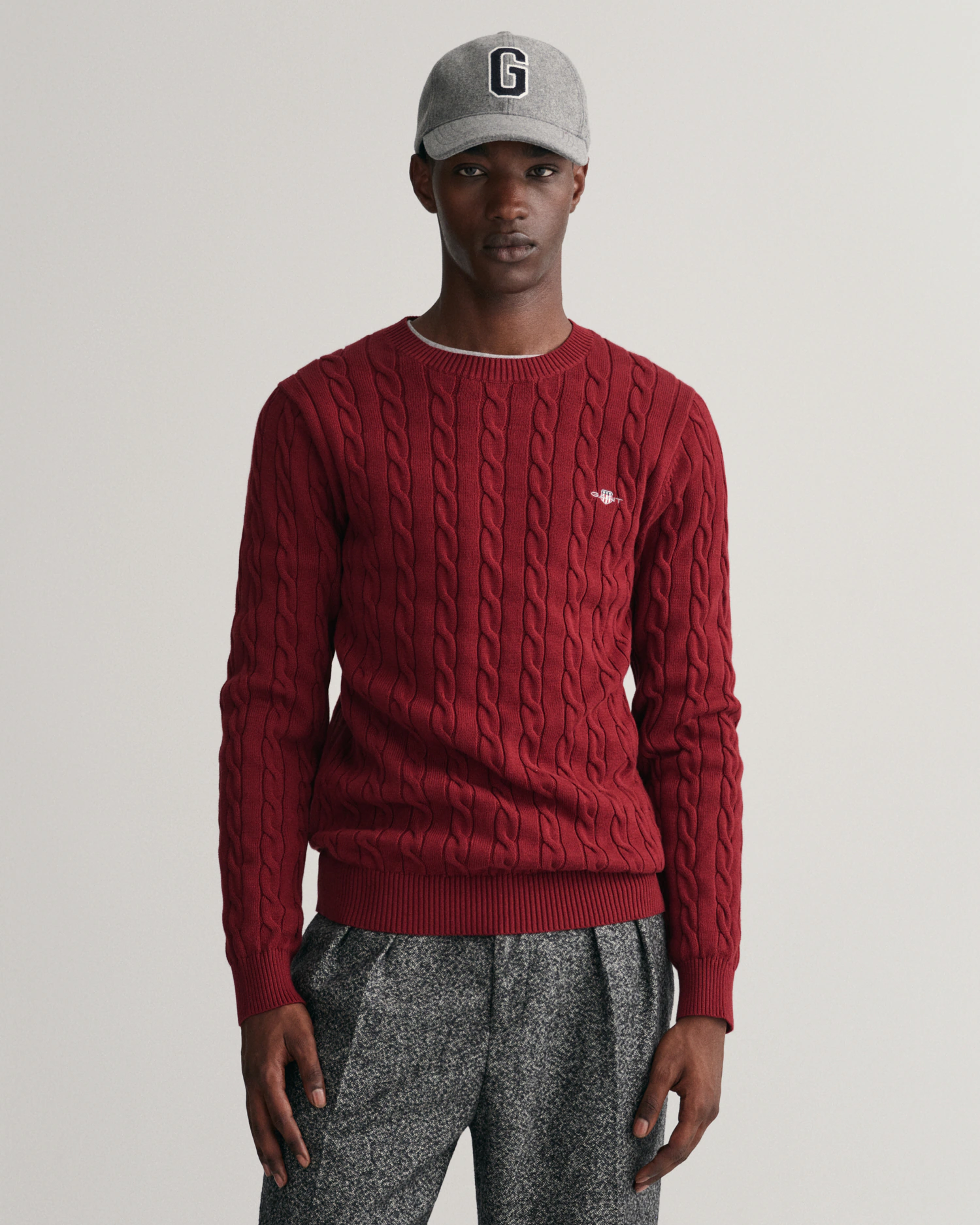 Gant Strickpullover "COTTON CABLE C-NECK", mit Wappen-Logostickerei auf der günstig online kaufen