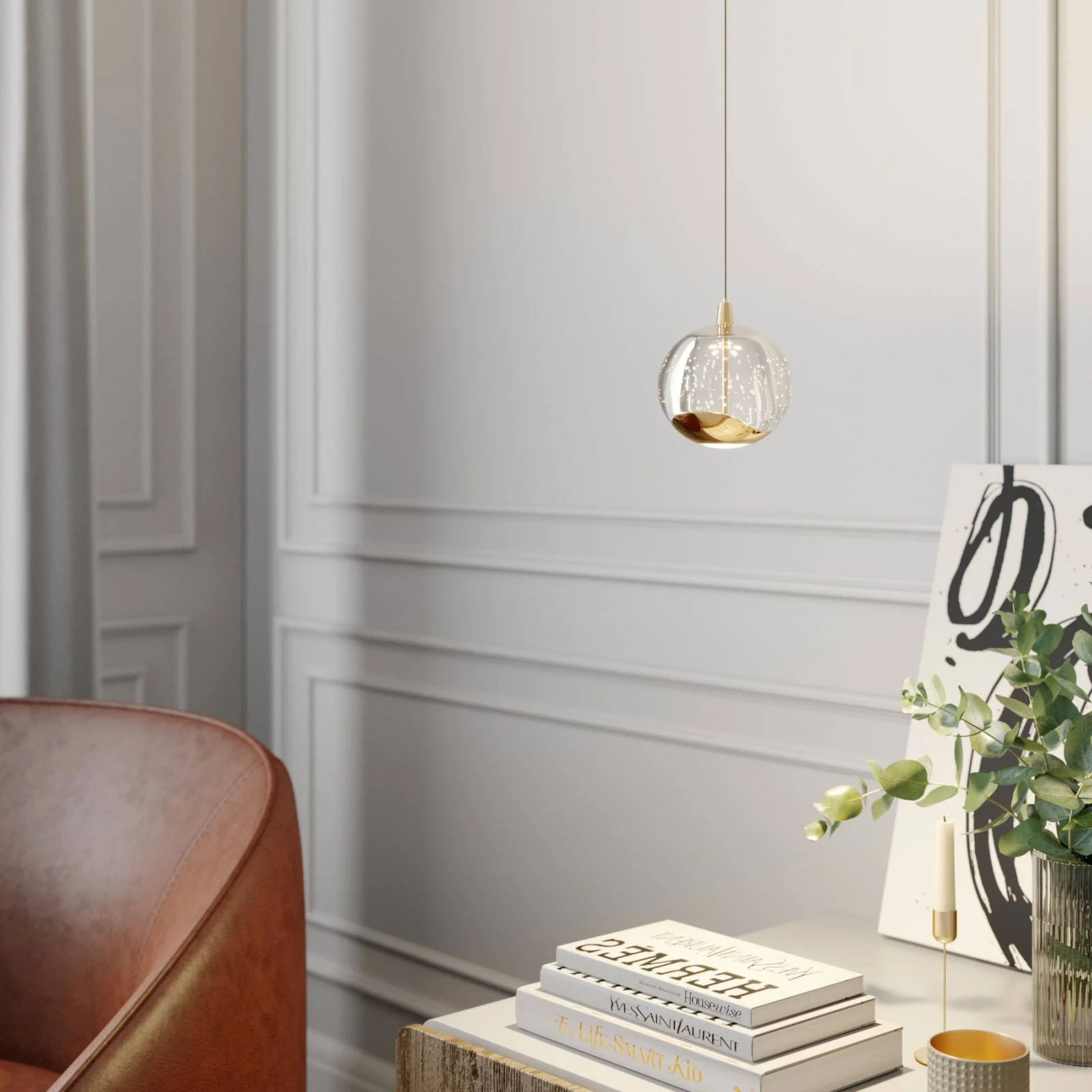 LED-Pendellampe Hayley mit Glaskugel, 1-fl., gold günstig online kaufen