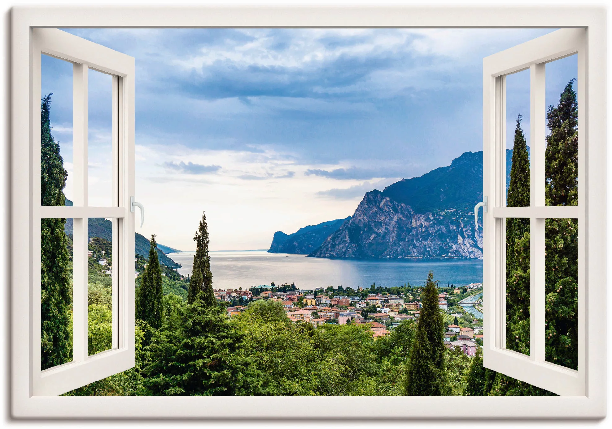 Artland Wandbild »Gardasee durchs weiße Fenster«, Seebilder, (1 St.) günstig online kaufen