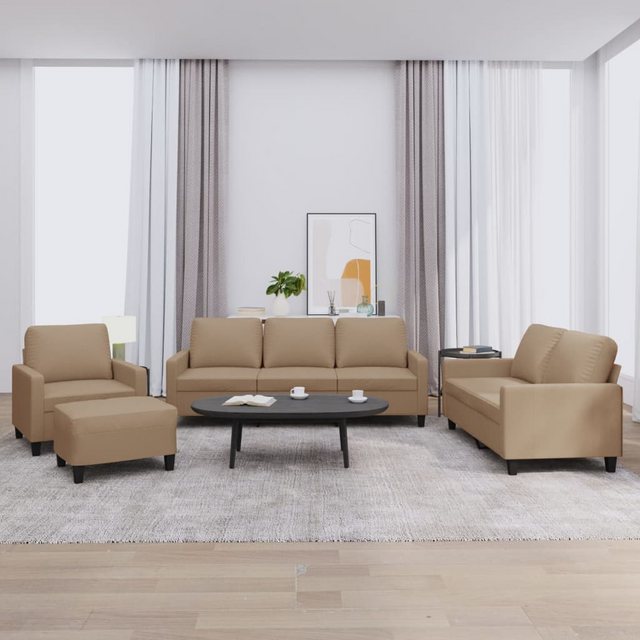 vidaXL Sofa 4-tlg. Sofagarnitur mit Kissen Cappuccino-Braun Kunstleder günstig online kaufen
