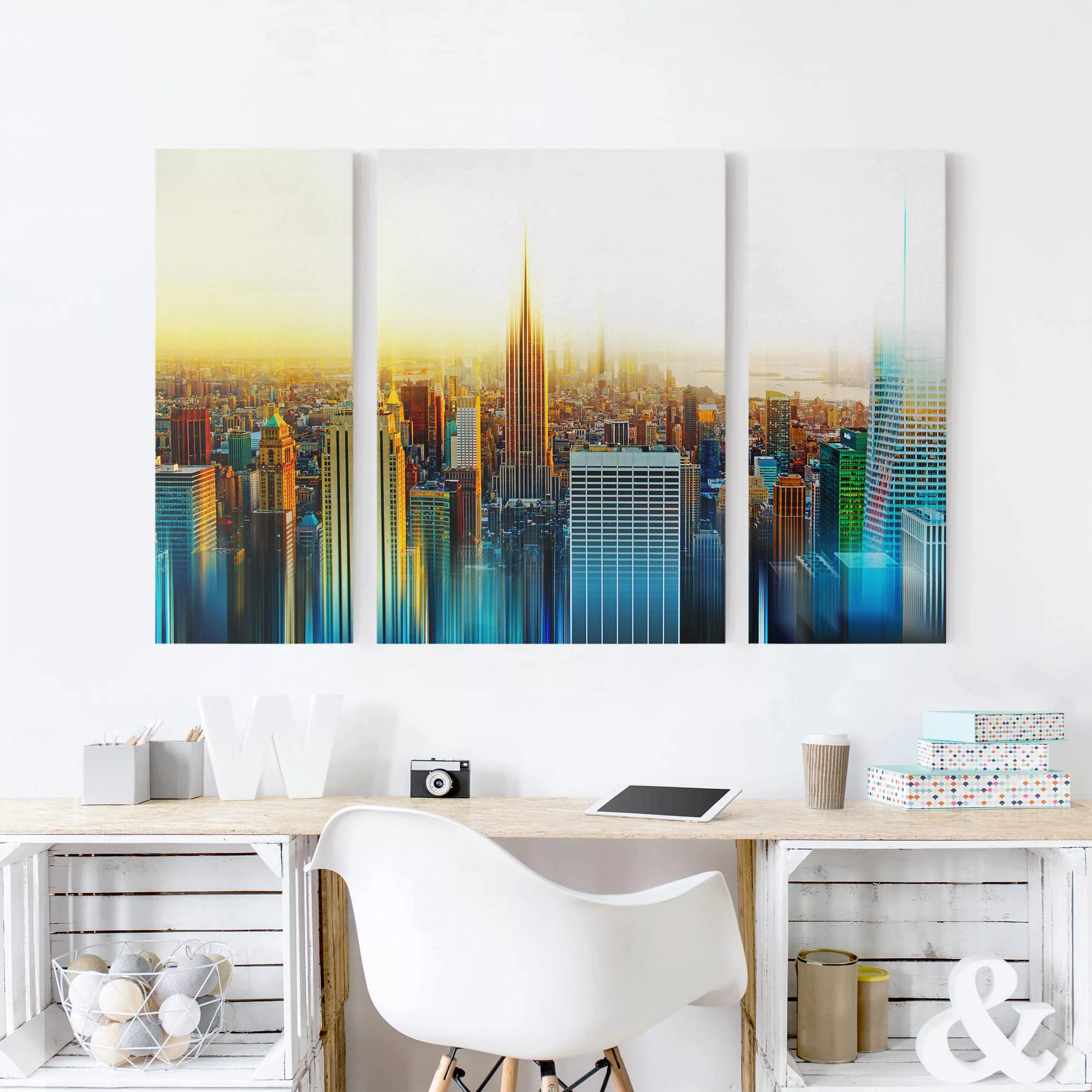 3-teiliges Leinwandbild Architektur & Skyline - Querformat Manhattan Abstra günstig online kaufen