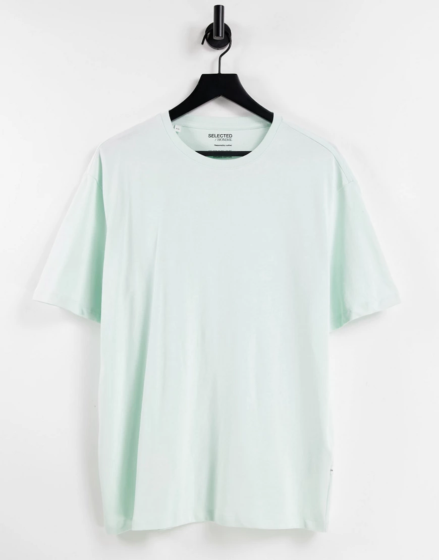 Selected Homme – Oversize-T-Shirt aus Bio-Baumwolle in Minzgrün mit hohem A günstig online kaufen