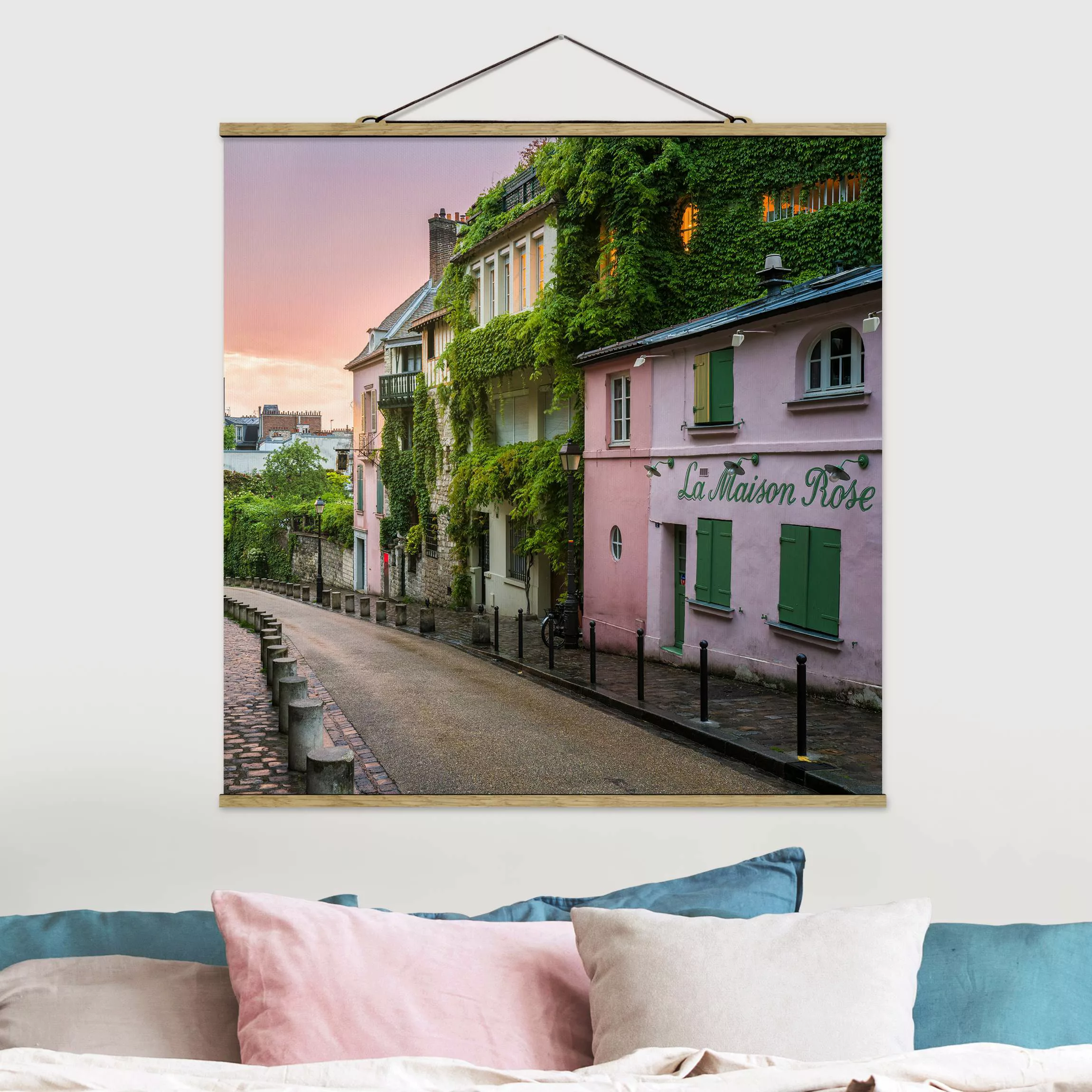 Stoffbild mit Posterleisten Rosa Dämmerung in Paris günstig online kaufen