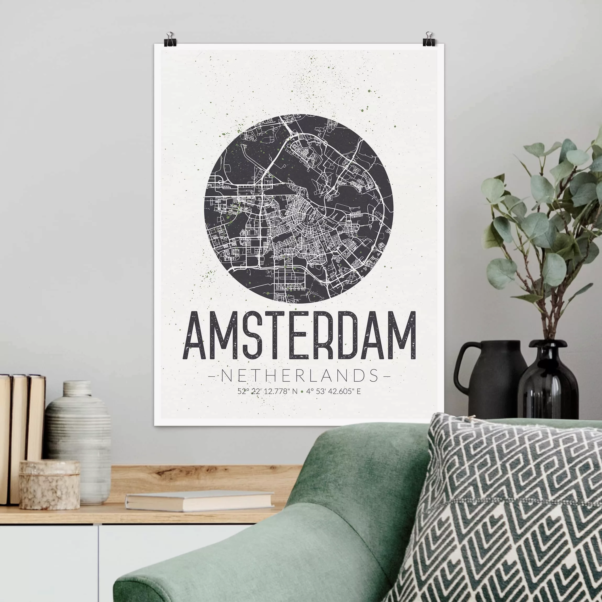 Poster Stadt-, Land- & Weltkarten - Hochformat Stadtplan Amsterdam - Retro günstig online kaufen