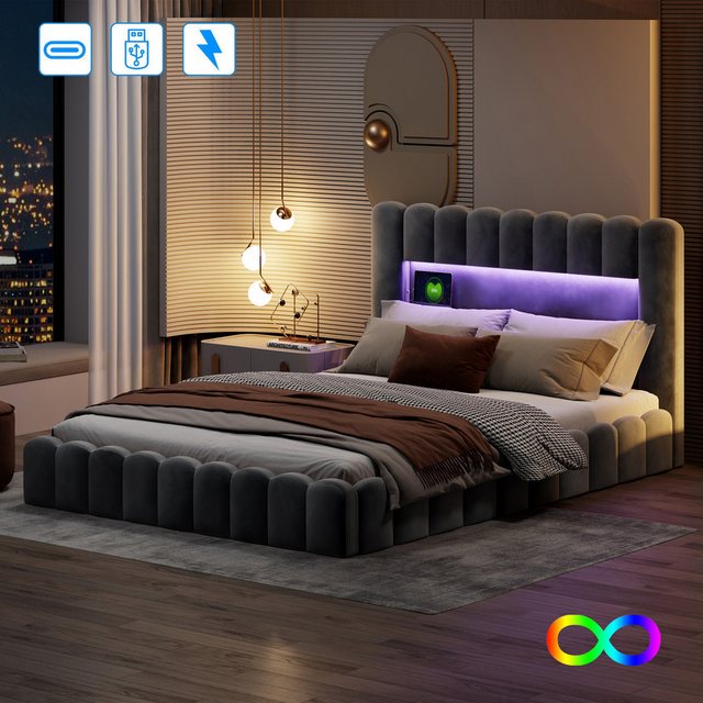 Furnishings Home Polsterbett Doppelbett Jugendbett (Set, Bett), Mit LED-Bel günstig online kaufen