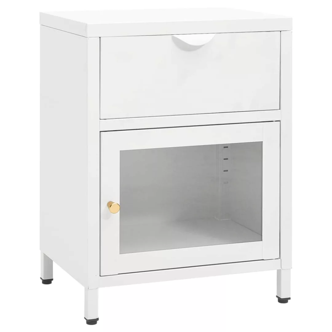 Nachttisch Weiß 40x30x54,5 Cm Stahl Und Glas günstig online kaufen