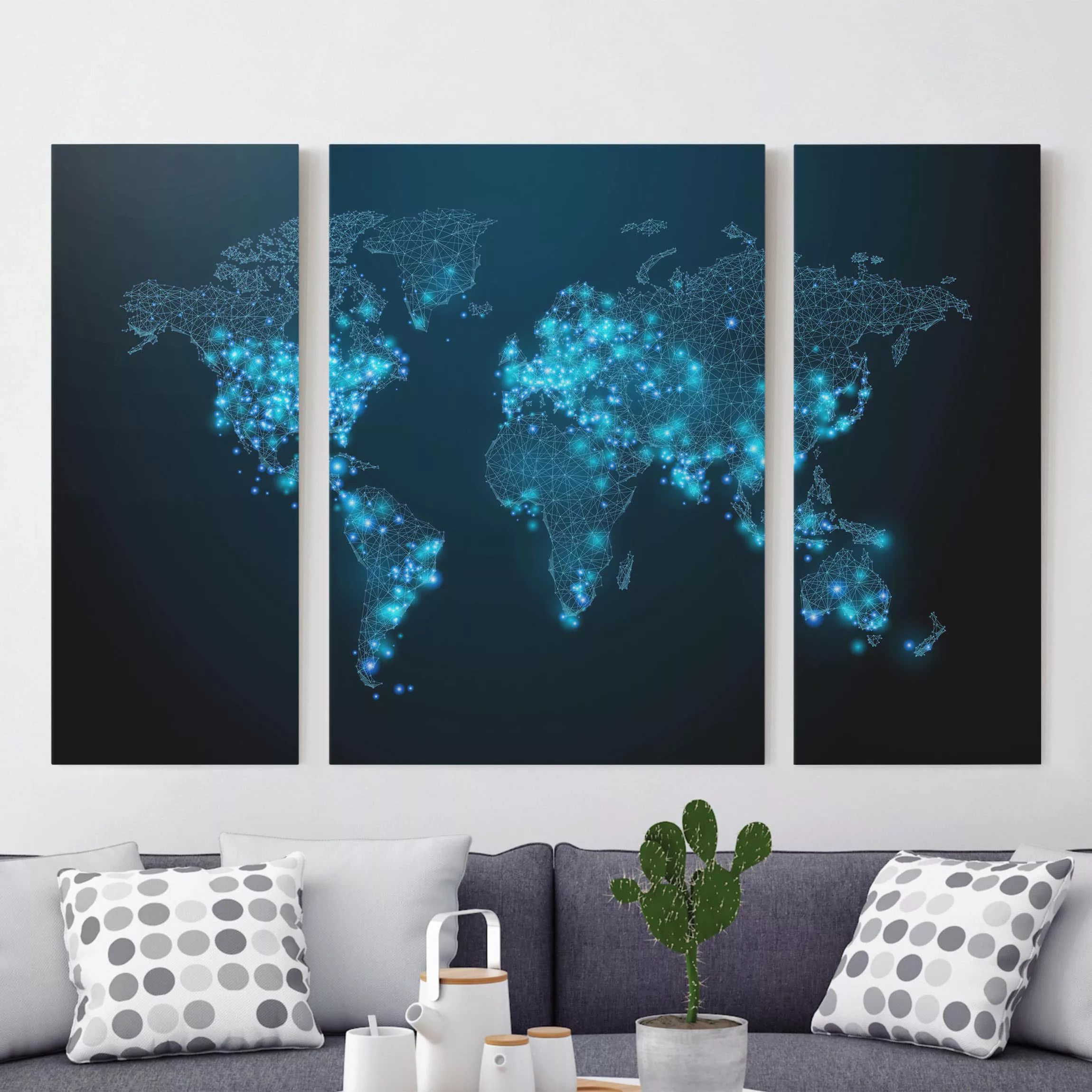 3-teiliges Leinwandbild Weltkarte - Querformat Connected World Weltkarte günstig online kaufen