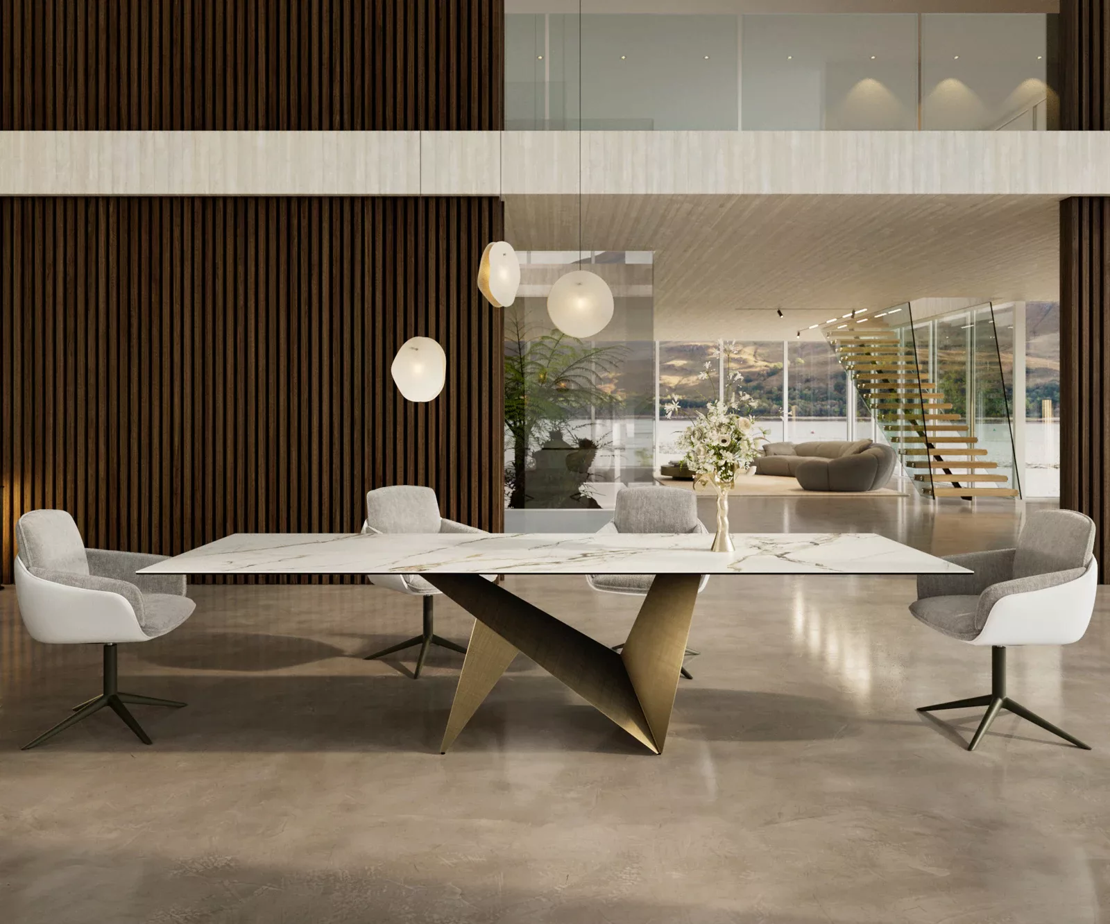 Esstisch Edge 300x100 Keramik Calacatta Luxe Weiß-Gold-Grau Origami Metalli günstig online kaufen
