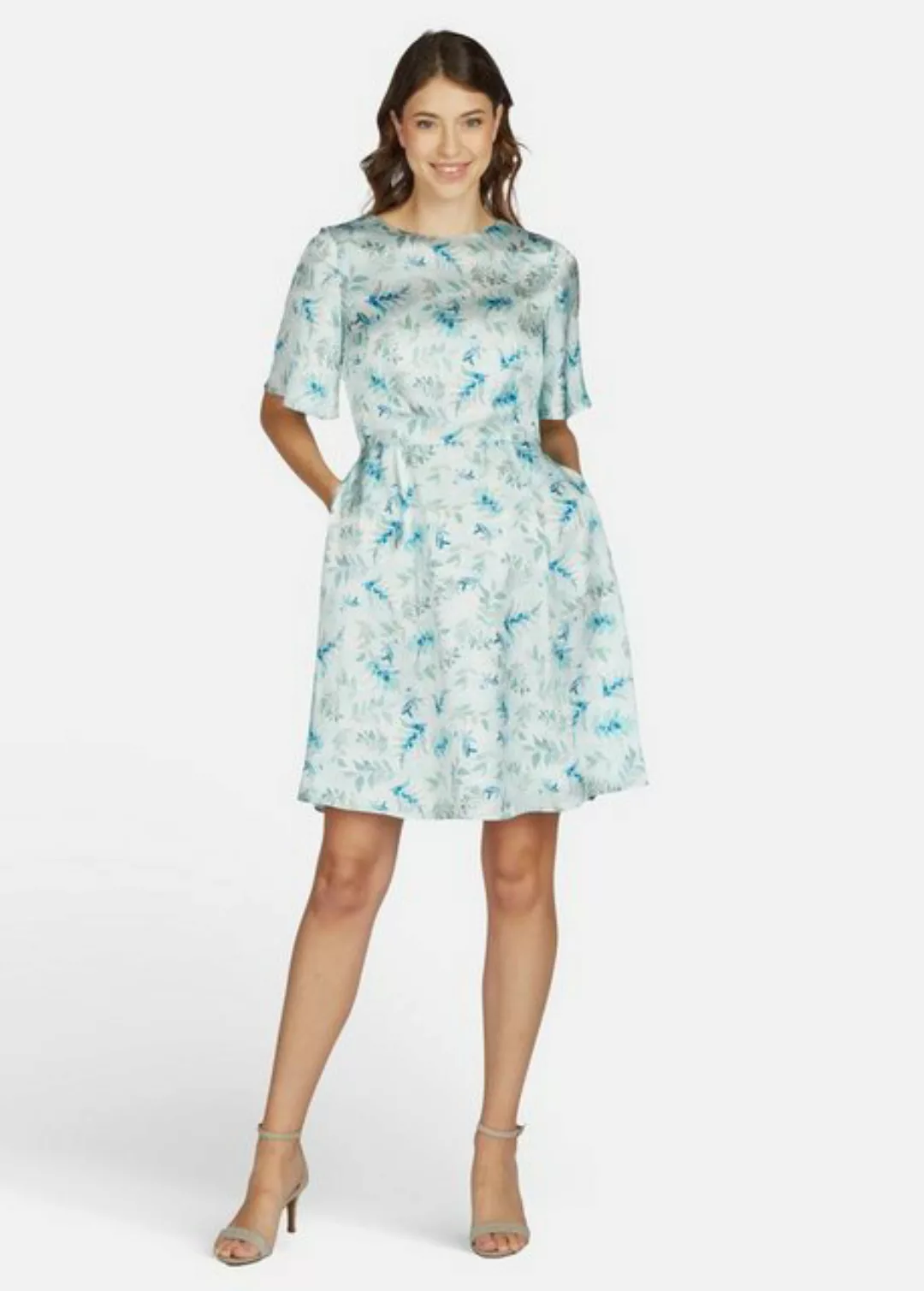Kleo Abendkleid Satinkleid mit Blumenprint und Eingrifftaschen günstig online kaufen