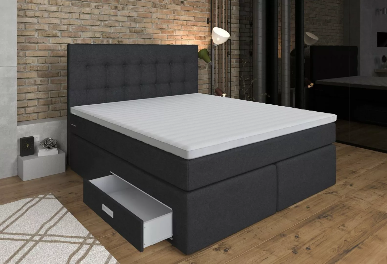 Tesla Dreams Boxspringbett 180x200 Ankona mit 2 Schubladen, H2/H3 Matratzen günstig online kaufen