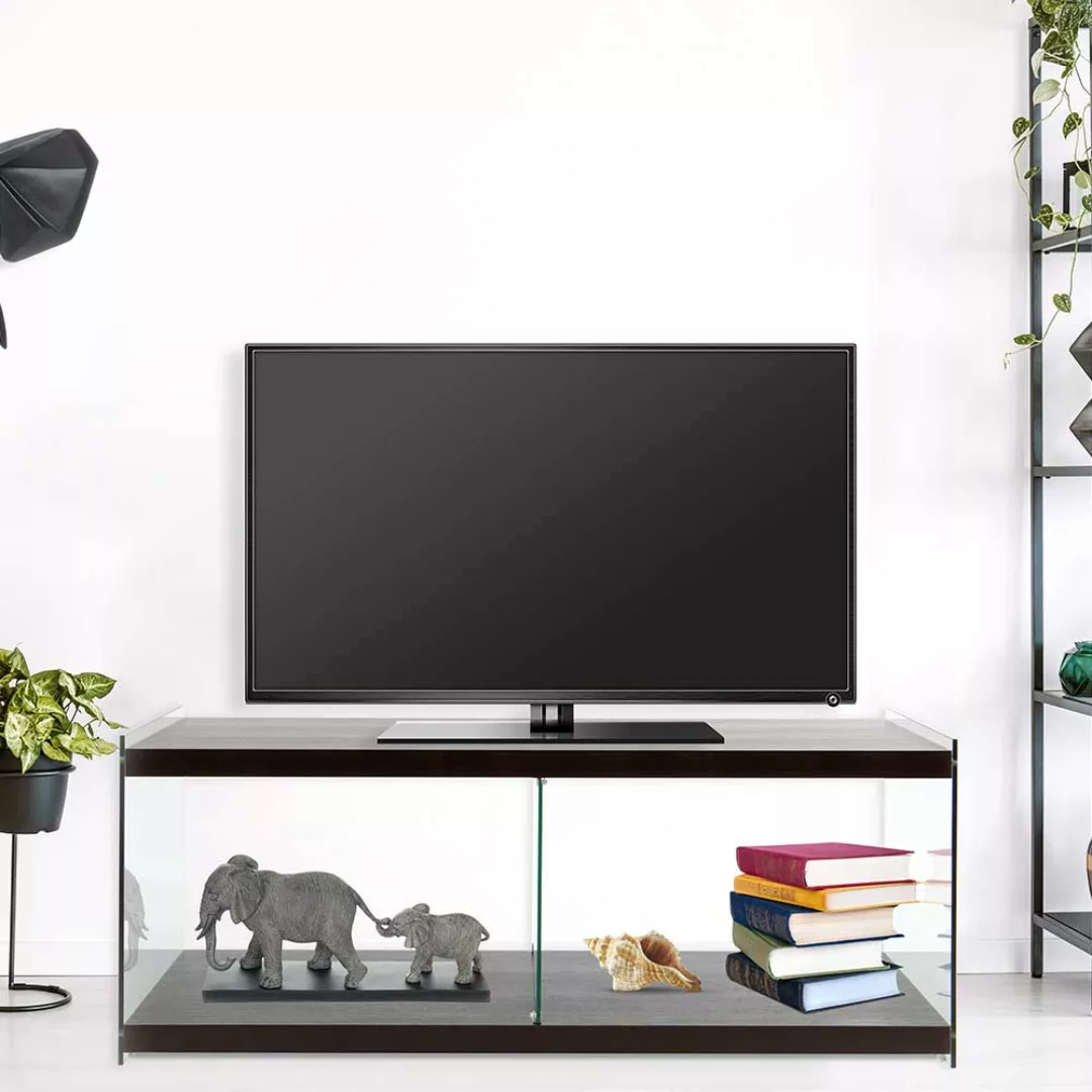 Fernsehboard in Walnussfarben MDF und Glas günstig online kaufen