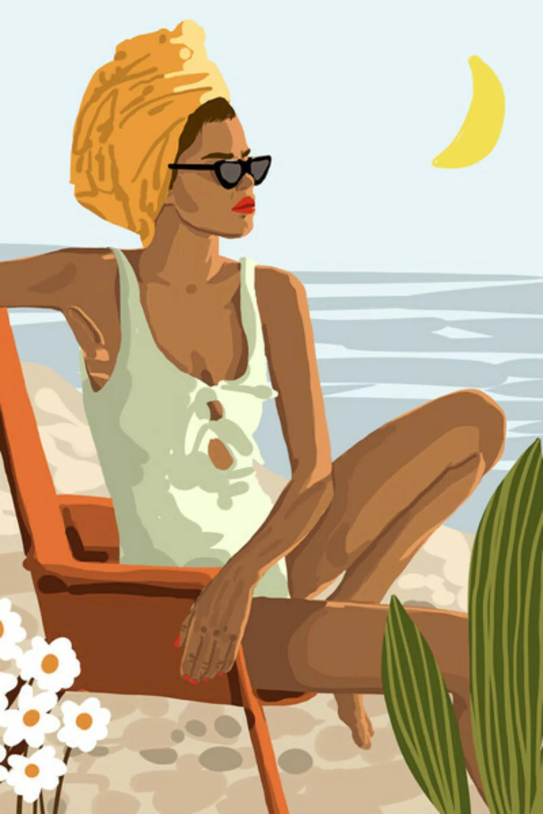Poster / Leinwandbild - Moon Child, Beach Vacation, Black Woman Illustratio günstig online kaufen