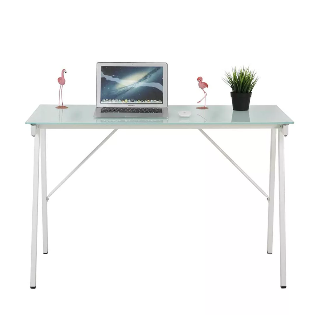 Moderner Schreibtisch mit Glasplatte Metall Vierfußgestell günstig online kaufen