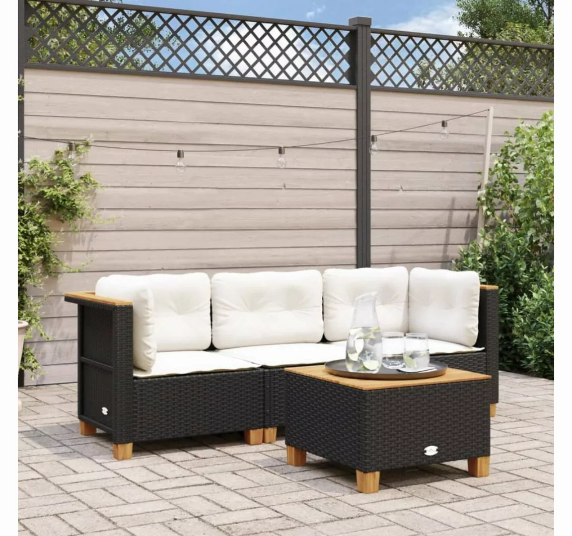 vidaXL Loungesofa Gartensofa mit Kissen 3-Sitzer Schwarz Poly Rattan, 3 Tei günstig online kaufen