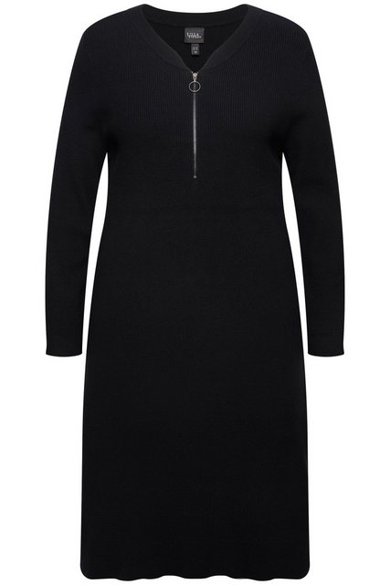 Ulla Popken Strickkleid Rippjersey-Midikleid Zipper A-Linie V-Ausschnitt günstig online kaufen