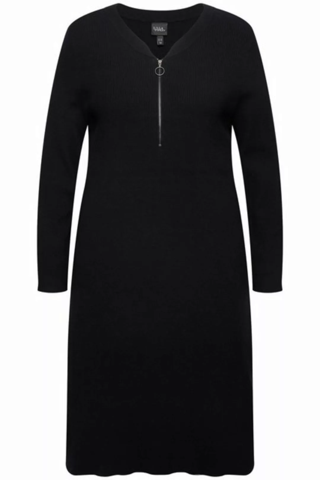 Ulla Popken Strickkleid Rippjersey-Midikleid Zipper A-Linie V-Ausschnitt günstig online kaufen