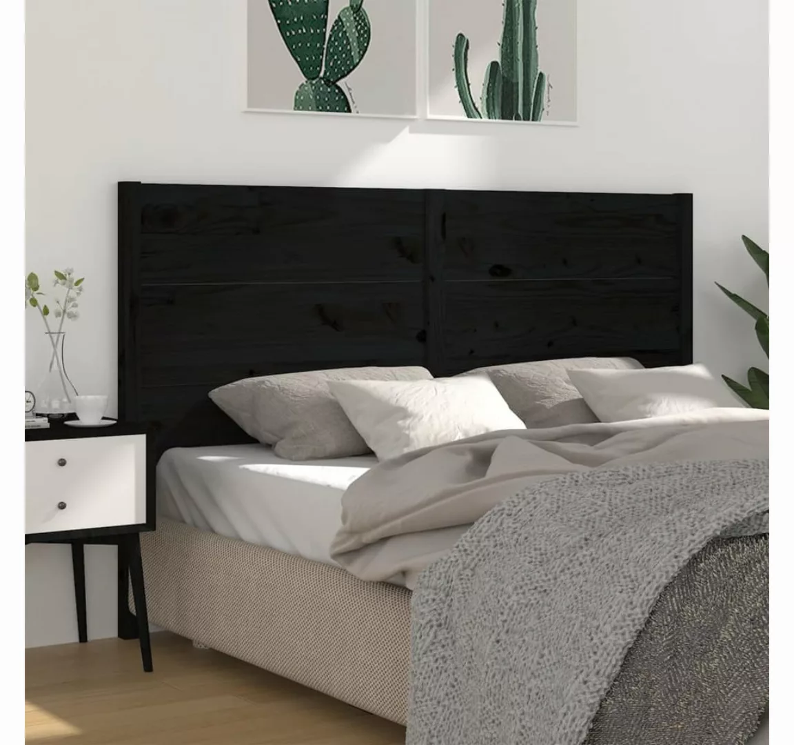 vidaXL Bett, Kopfteil Schwarz 126x4x100 cm Massivholz Kiefer günstig online kaufen