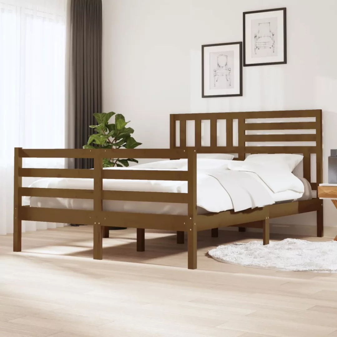 vidaXL Bettgestell Massivholzbett Honigbraun 140x200 cm Bett Bettrahmen Bet günstig online kaufen