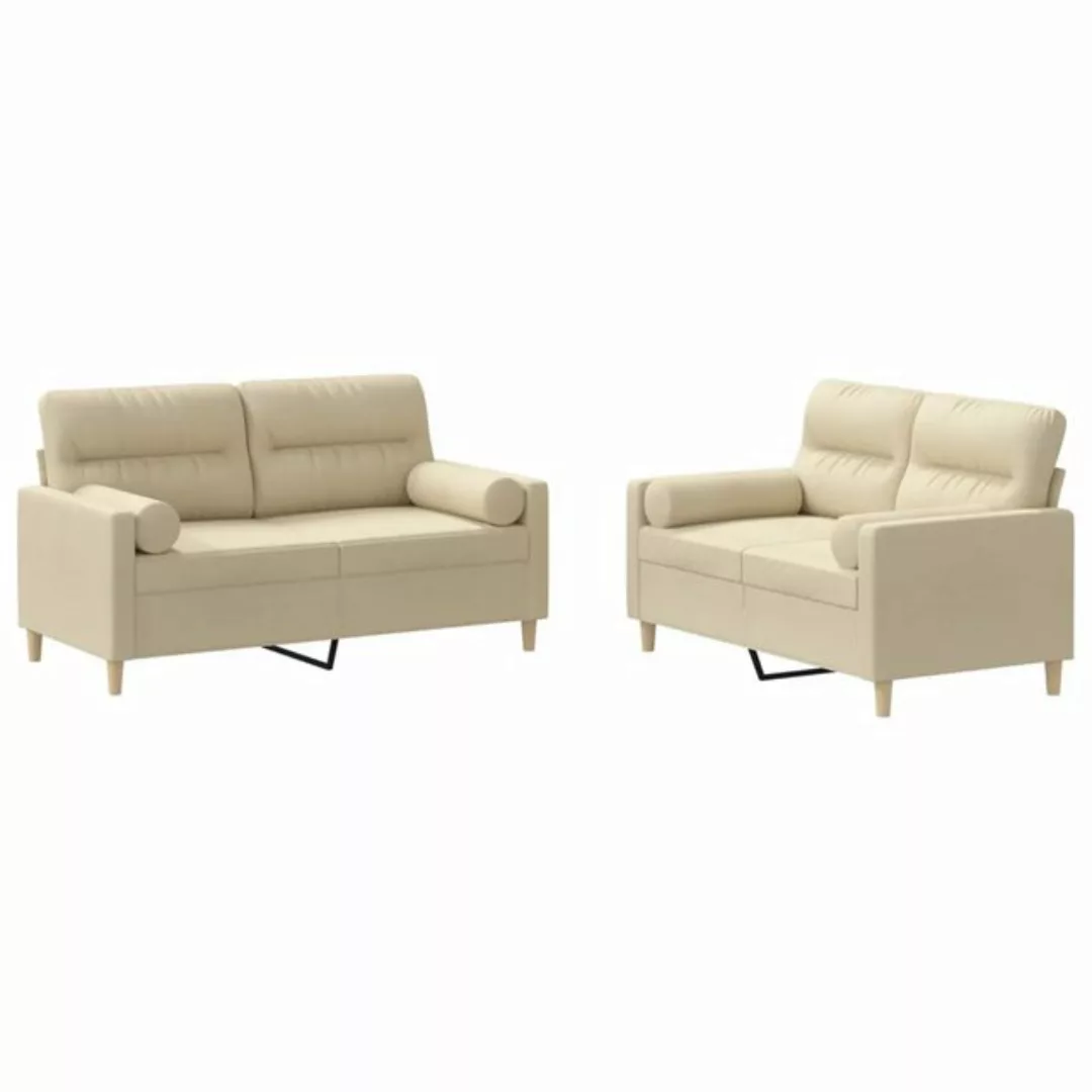 vidaXL Sofa 2-tlg. Sofagarnitur mit Kissen Creme Stoff günstig online kaufen