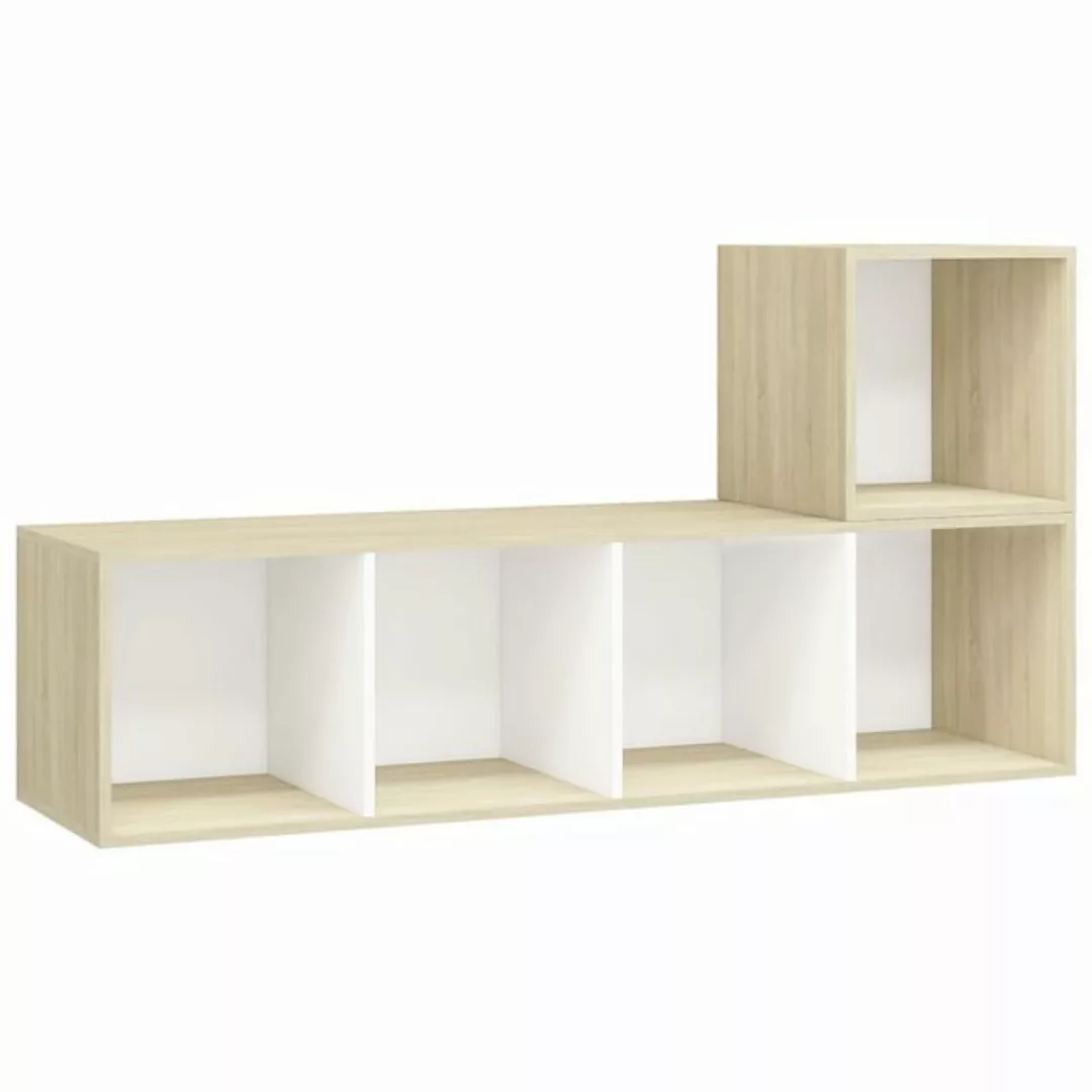 vidaXL TV-Schrank 2-tlg. TV-Schrank-Set Weiß Sonoma-Eiche Holzwerkstoff (1- günstig online kaufen