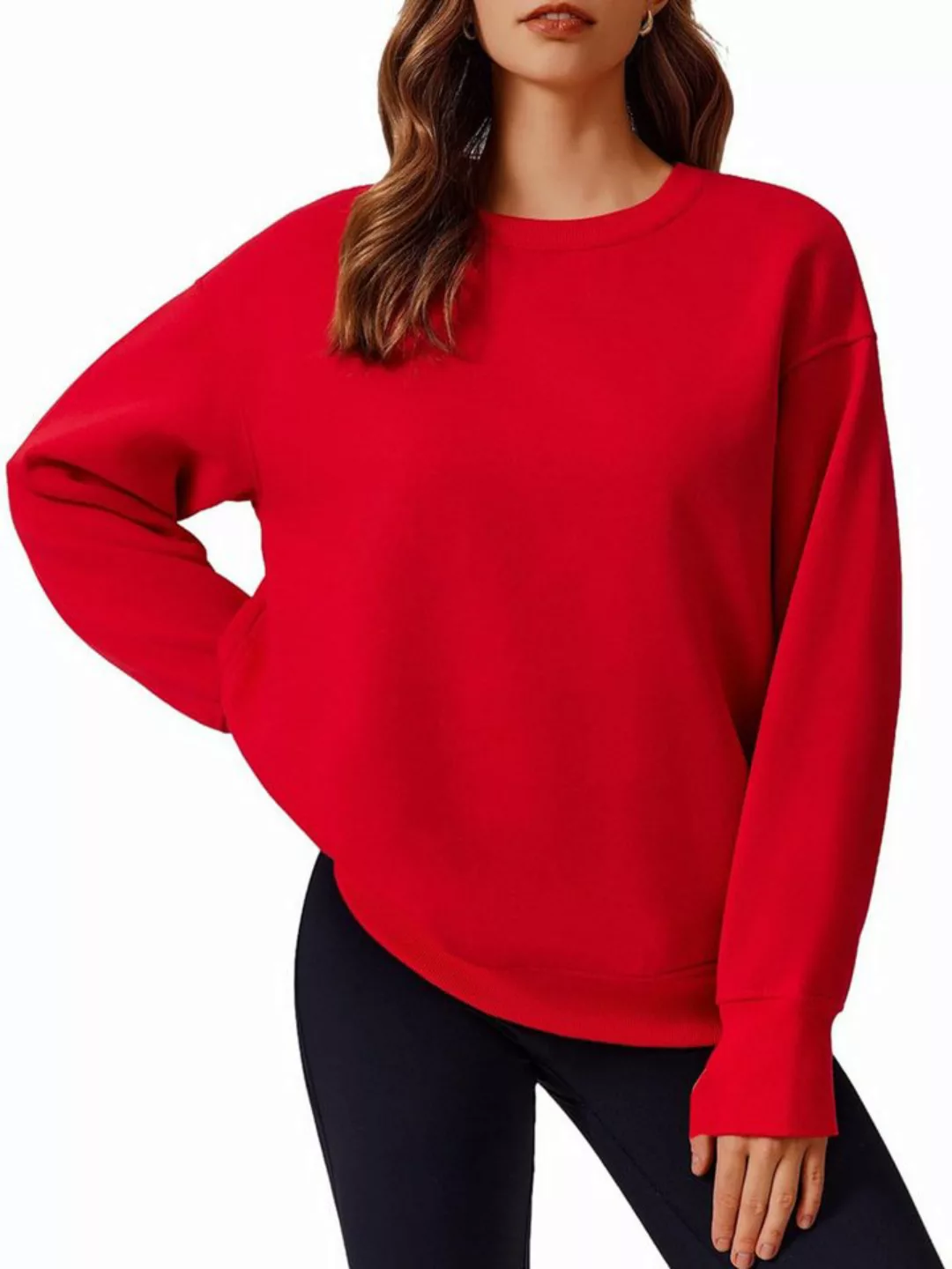 PYL Sweatshirt Damen Oversized Rot Sweatshirts Pullover Lässiger Rundhalsau günstig online kaufen