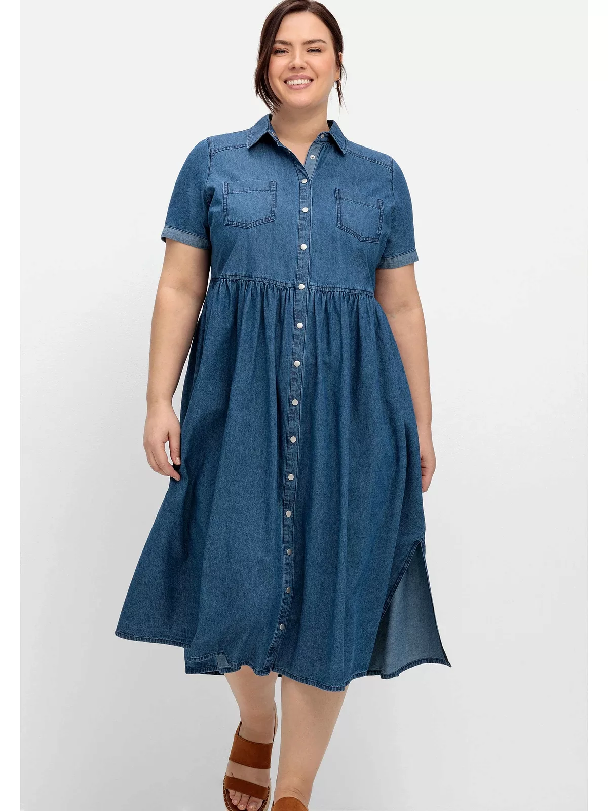 Sheego Jeanskleid "Große Größen", mit Blusenkragen und Teilungsnaht günstig online kaufen