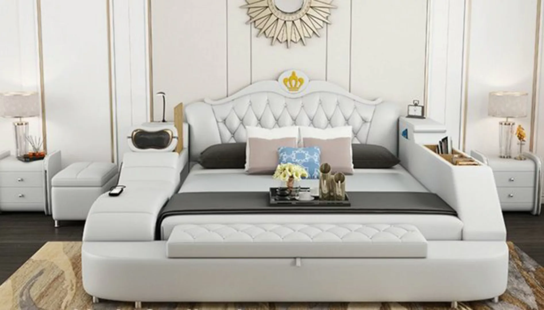 JVmoebel Bett, Luxus Bett Leder Betten 180x200 Multifunktion Schlafzimmer günstig online kaufen