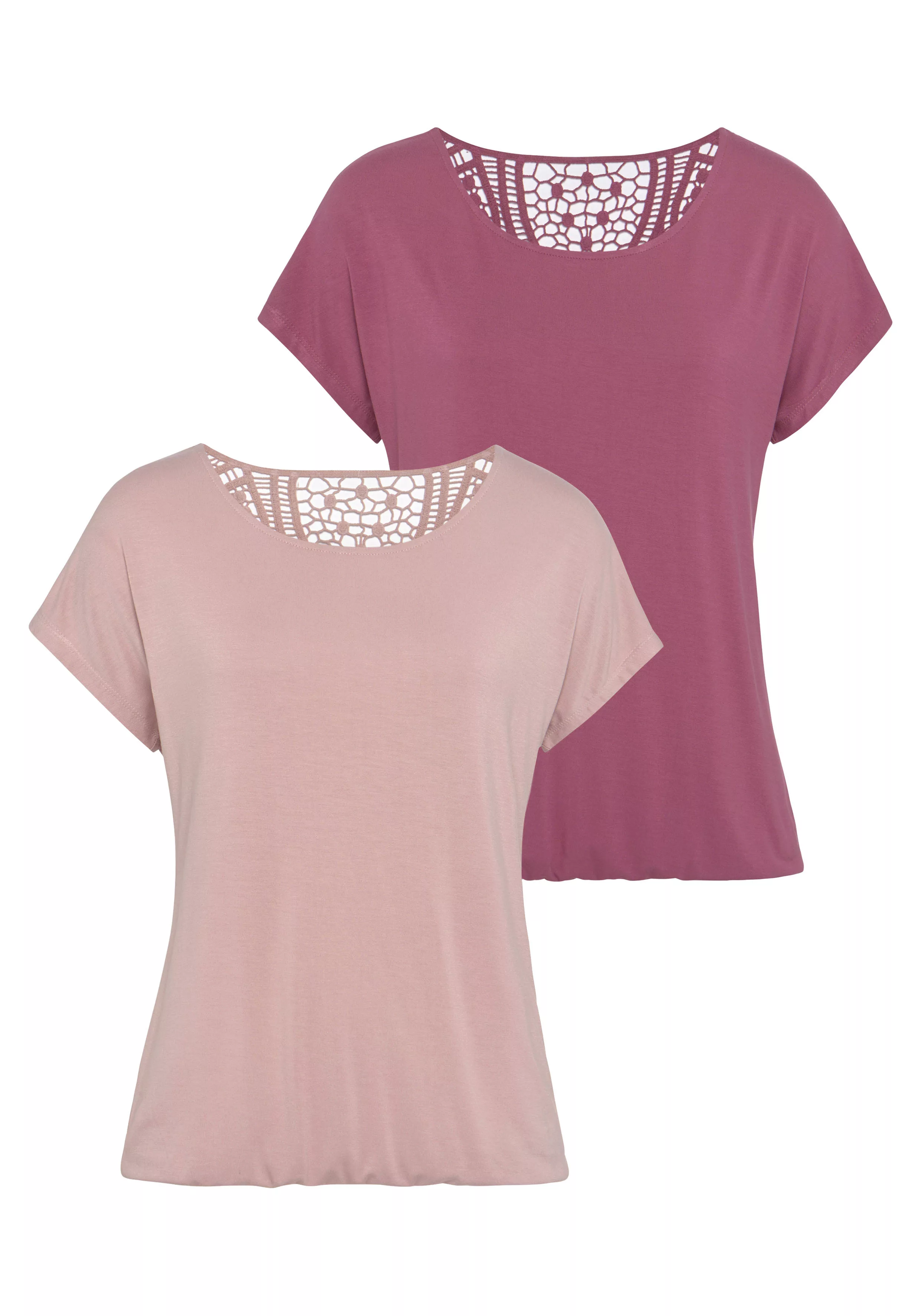 Vivance Kurzarmshirt "mit Häkelspitze am Rücken", (2er-Pack), aus weichem V günstig online kaufen