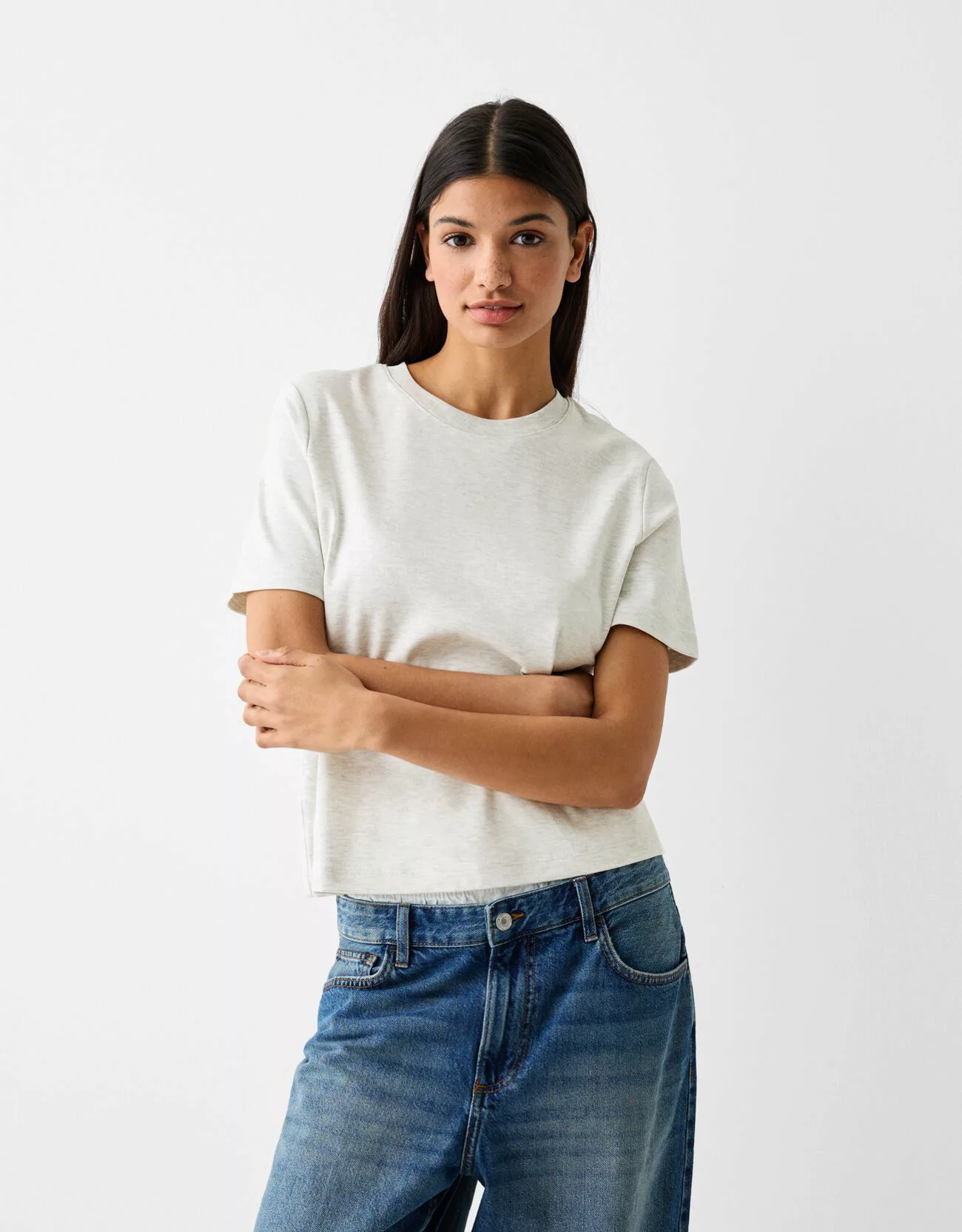 Bershka T-Shirt Im Regular Fit Damen Xs Grau günstig online kaufen