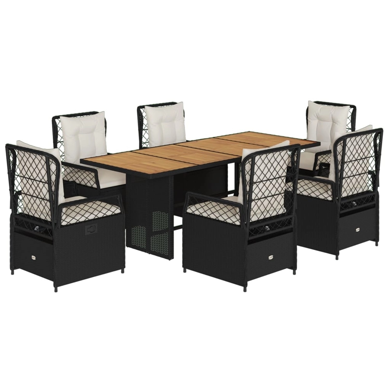 vidaXL 7-Tlg Garten-Essgruppe mit Kissen Schwarz Poly Rattan 3262924 günstig online kaufen