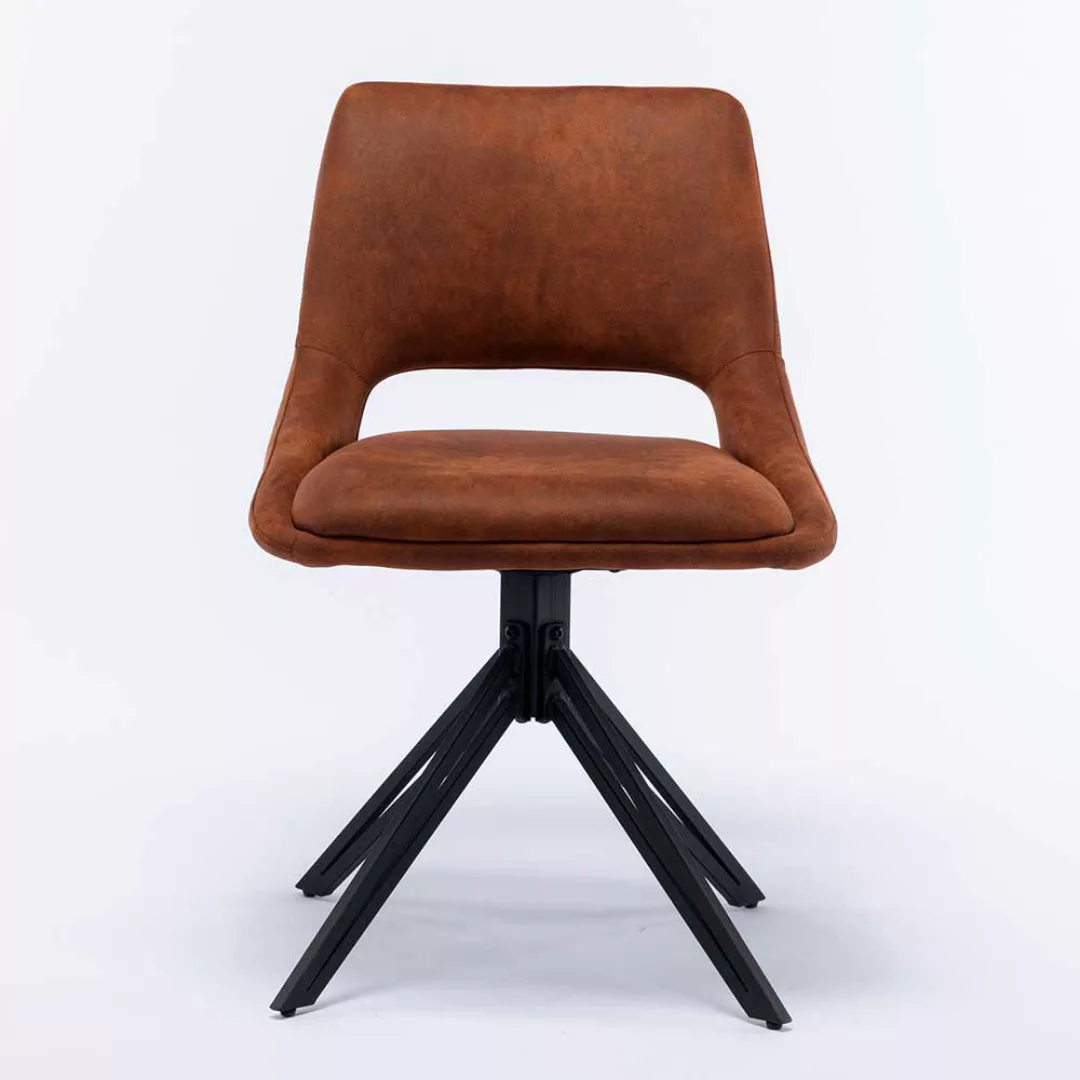 Esstisch Stühle Cognac Braun aus Microfaser Gestell aus Metall (2er Set) günstig online kaufen