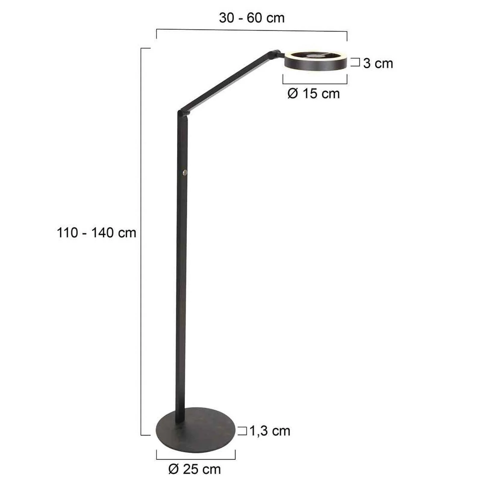 LED-Stehleuchte Ringlux, schwarz, Metall, verstellbar günstig online kaufen