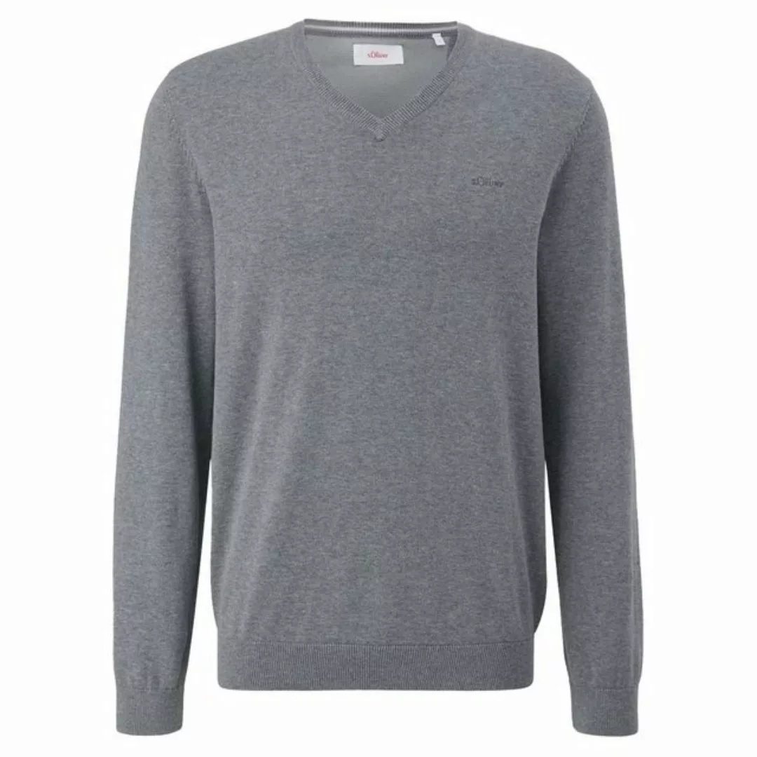 s.Oliver Strickpullover Feinstrickpulli mit V-Ausschnitt Logo günstig online kaufen