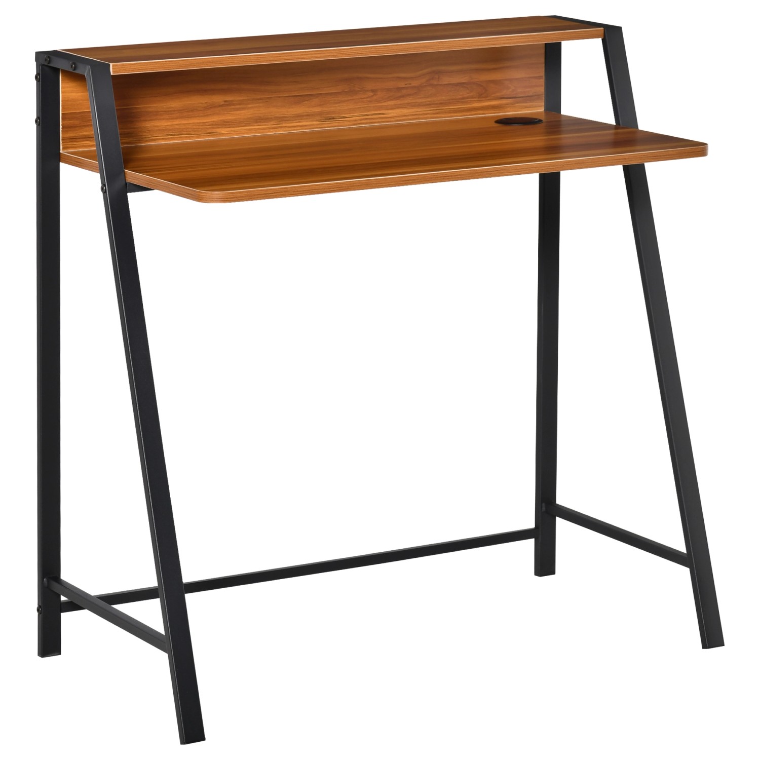 HOMCOM Schreibtisch mit Ablagefach Metall Walnuss Schwarz 84 x 45 x 85 cm günstig online kaufen