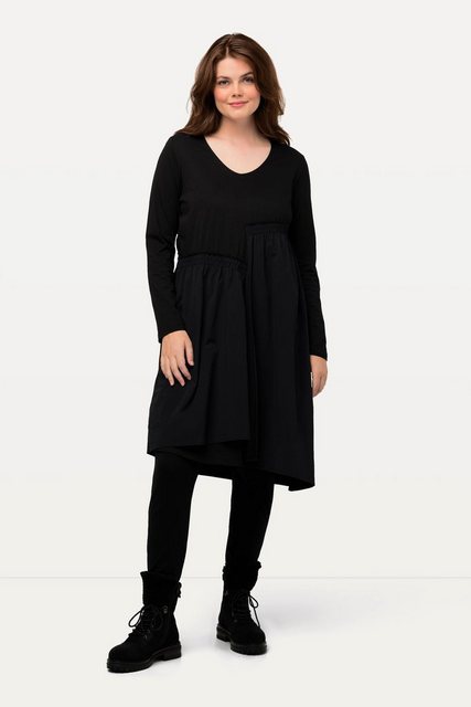 Ulla Popken Midikleid Midikeid asymmetrischer Rock V-Ausschnitt Langarm günstig online kaufen