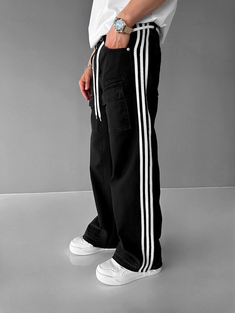 Abluka Bequeme Jeans BAGGY STRIPED TRACK JEANS BLACK günstig online kaufen