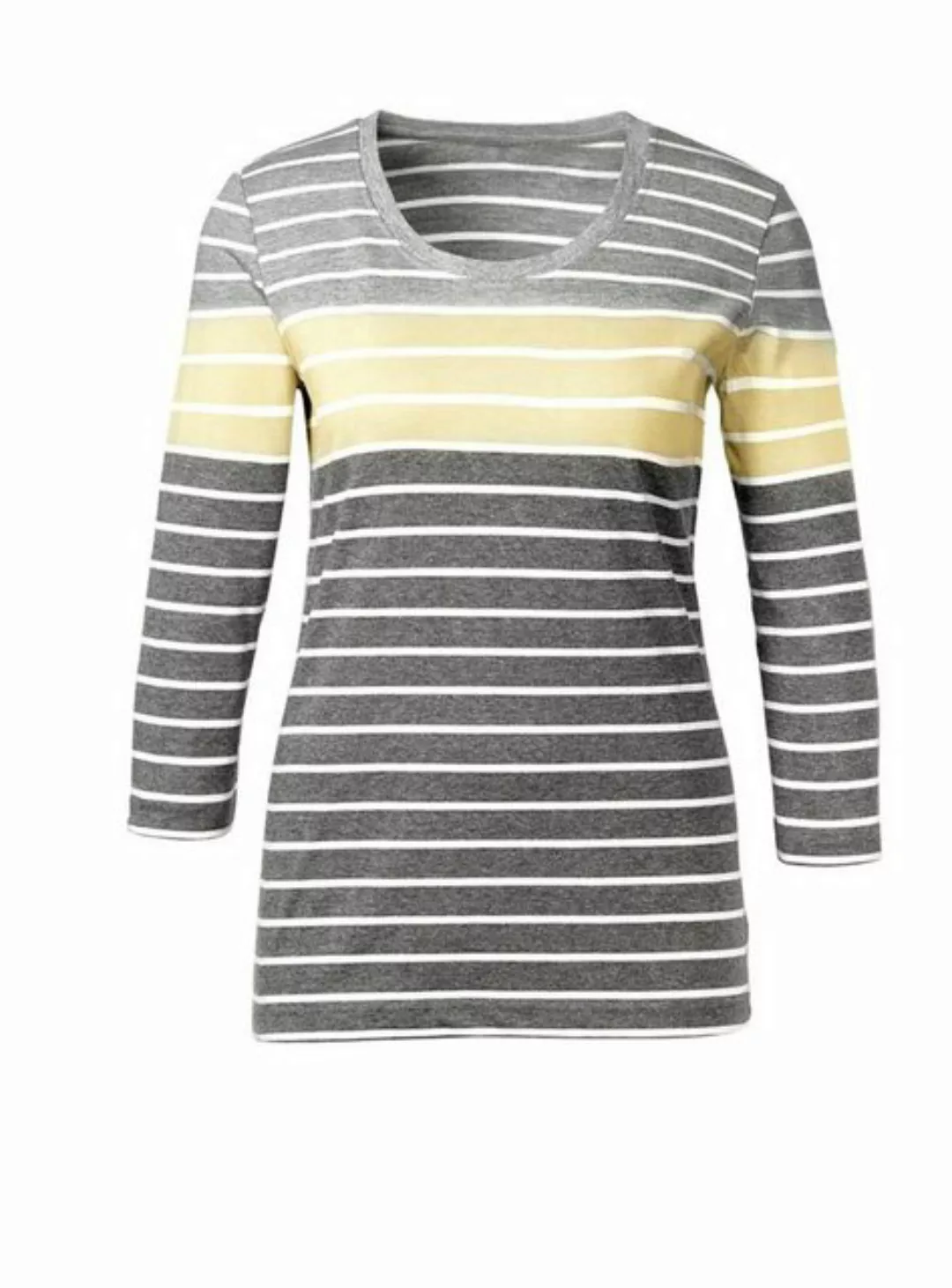 creation L Rundhalsshirt CRéATION L PREMIUM Damen Streifenshirt, grau-gelb günstig online kaufen