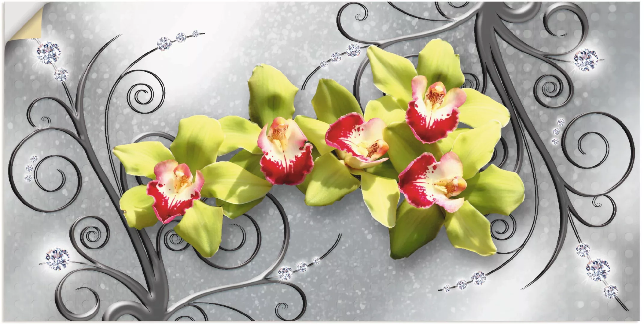 Artland Wandbild "Grüne Orchideen auf Ornamenten", Blumenbilder, (1 St.), a günstig online kaufen