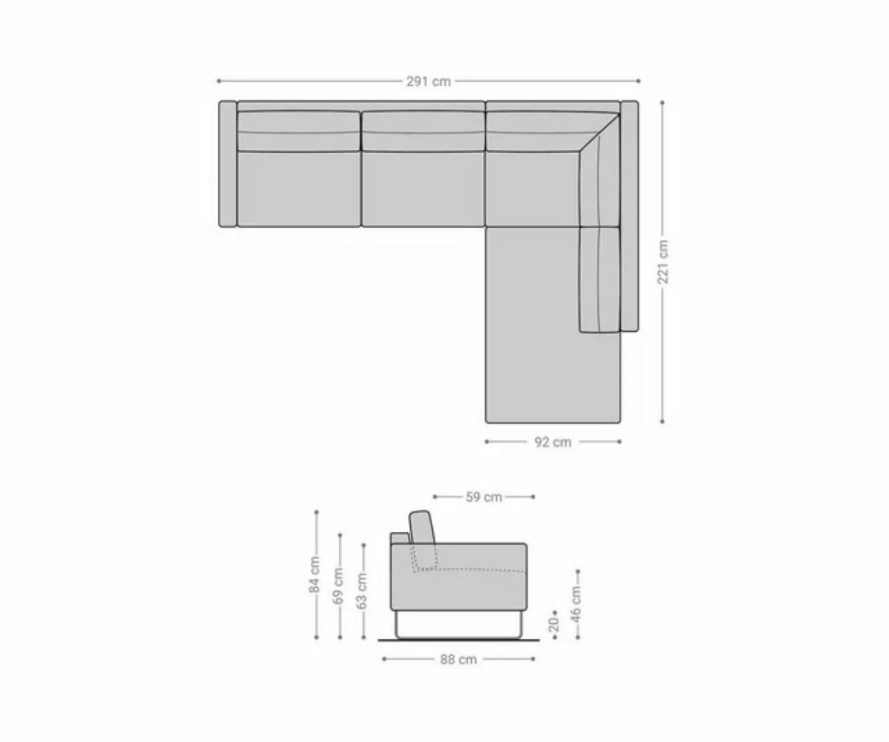 DELIFE Ecksofa Engus, Flachgewebe Hellgrau 290 x 220 Ottomane rechts günstig online kaufen