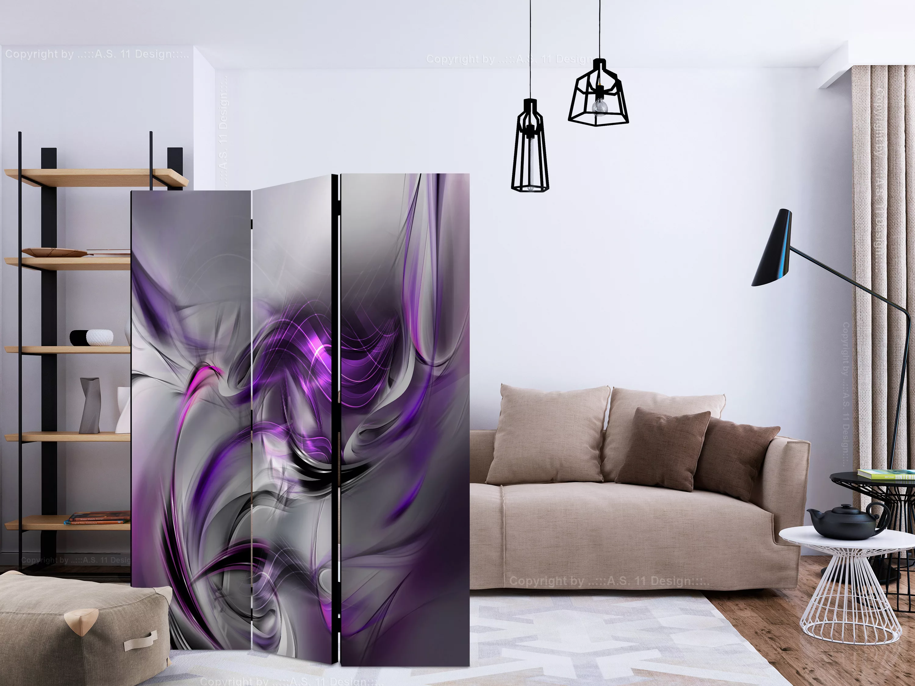 3-teiliges Paravent - Purple Swirls Ii [room Dividers] günstig online kaufen