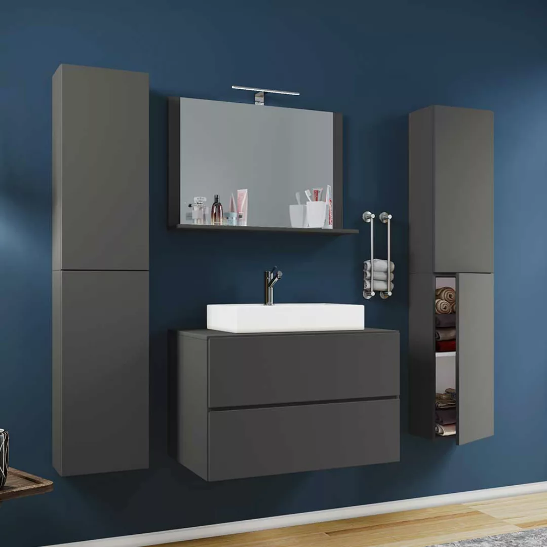 Badezimmermöbel Set Anthrazit hängend modernem Design (vierteilig) günstig online kaufen