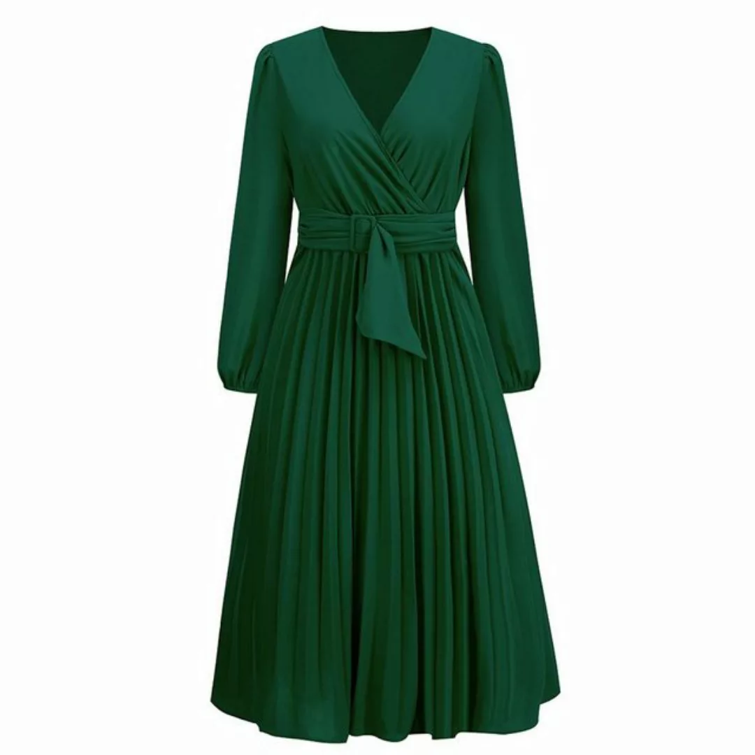 FIDDY Maxikleid Langarmkleid, Kleid mit V-Ausschnitt, Rock in A-Linie günstig online kaufen