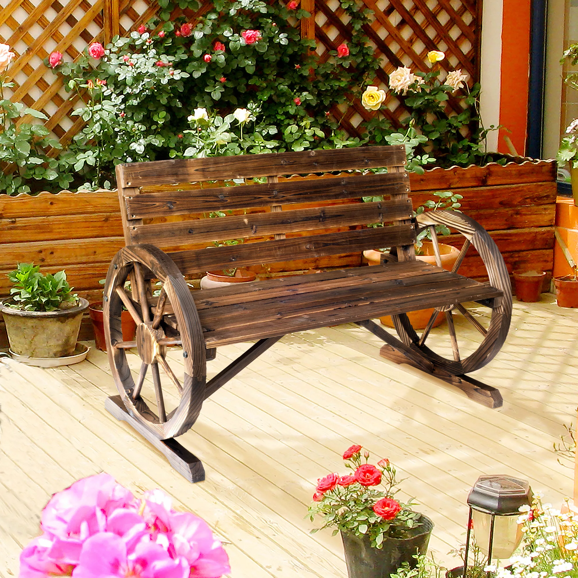 Outsunny Gartenbank 2-Sitzer mit Armlehne aus Tannenholz im Landhausstil, W günstig online kaufen