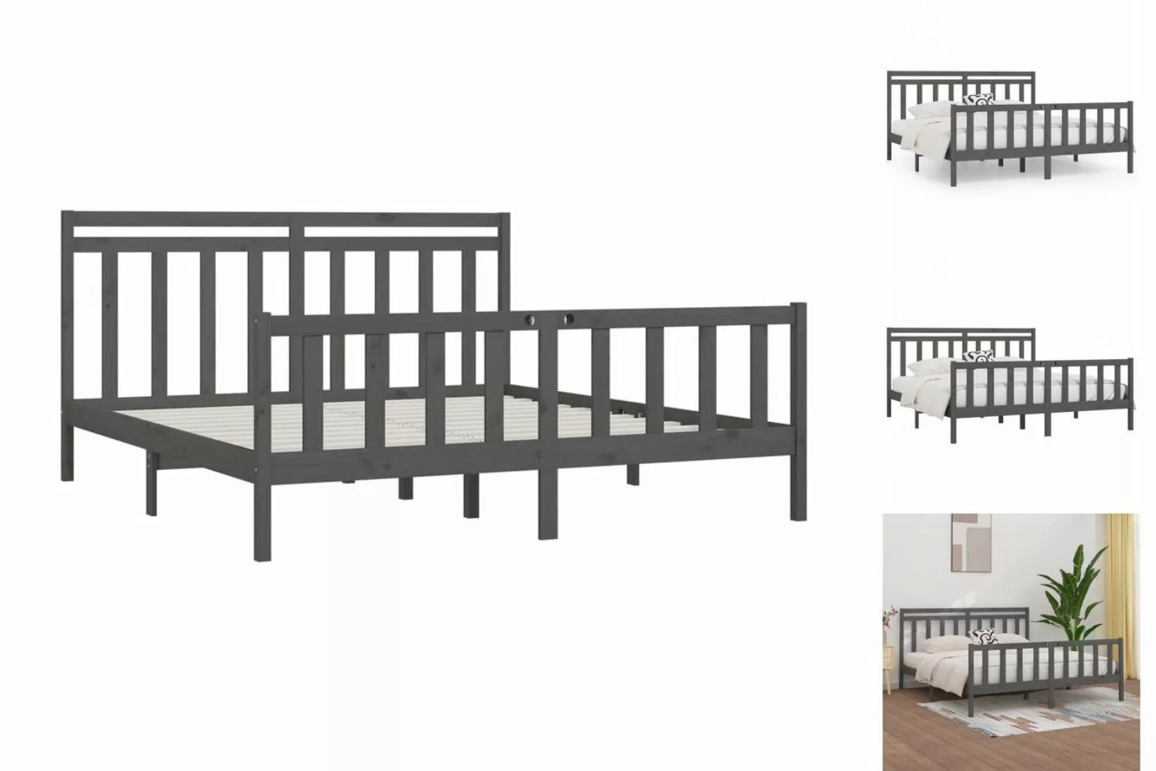 vidaXL Bettgestell Massivholzbett Grau Kiefer 200x200 cm Bett Bettgestell D günstig online kaufen