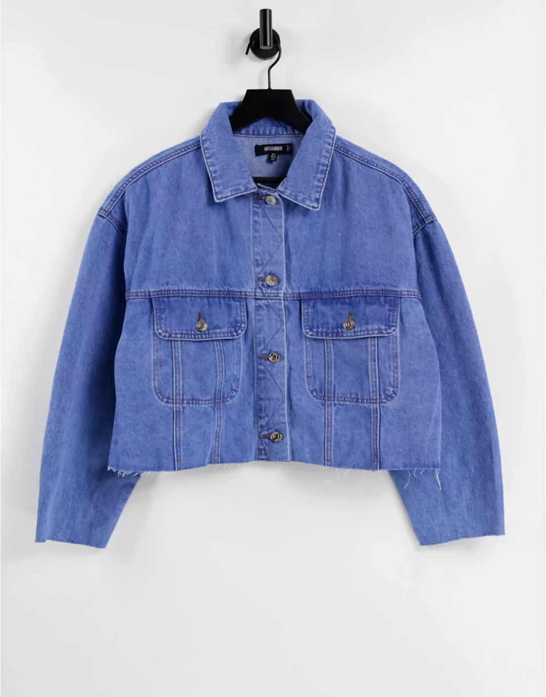 Missguided – Jeansjacke im Stil der 90er in Blau mit plissierter Rückenpart günstig online kaufen